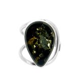 Green Amber Teardrop Ring