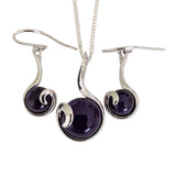 Amethyst Curlicue Silver Pendant /Amethyst Curlicue Silver Earrings.