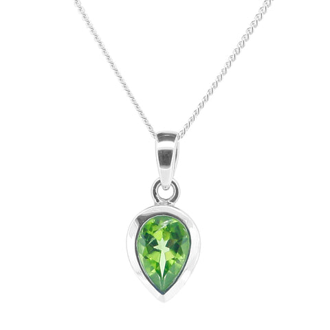 Peridot Teardrop Silver Pendant and chain