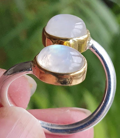 Gold Trimmed Double Moonstone Rings