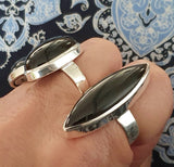 Obsidian Marquise Silver Ring with Cats Eye Effect