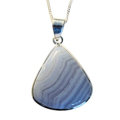 Cerulean Blue Lace Agate Pendant and Chain