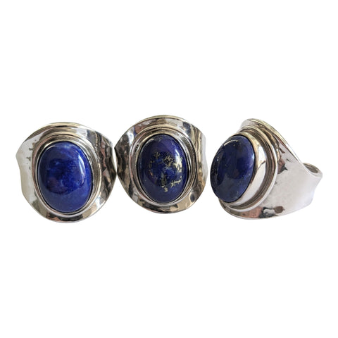Lapis Lazuli Hammered Silver Ring