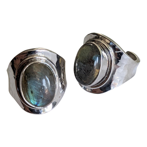 Labradorite Silver Hammered Ring