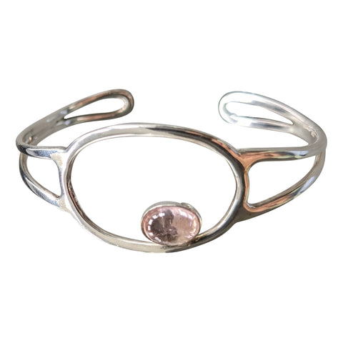 Moonstone and Rose Quartz Silver Bangles