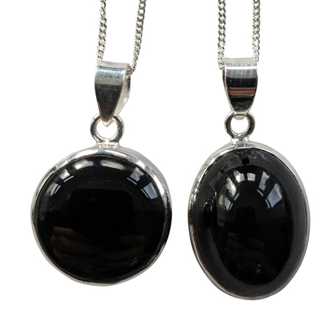 Black Obsidian Silver Pendants with Chain