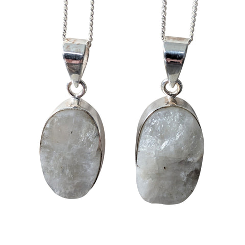 Natural White Moonstone Silver Pendants and Chain