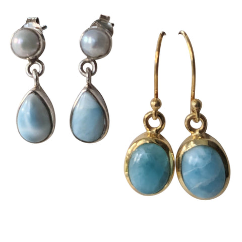 Larimar Silver and Gold Plate Earrings