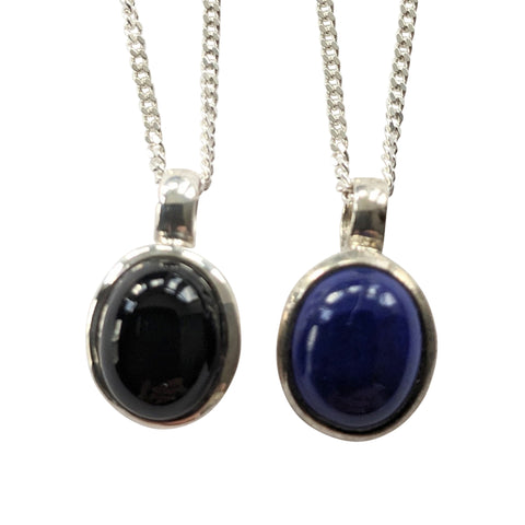 Lapis Lazuli or Black Onyx Silver Pendants with Chain