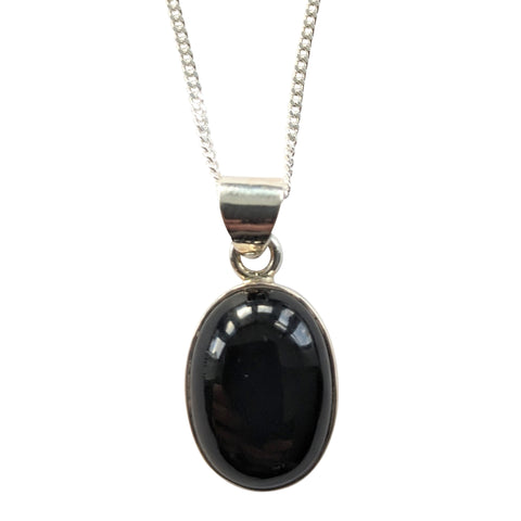 Black Onyx Oval Silver Pendant and Chain