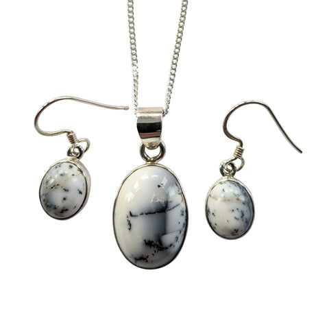 Isolde Merlinite Silver Pendant and Earrings