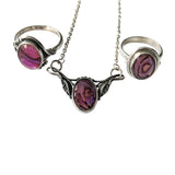 Pink Paua Shell Silver Necklace and Rings