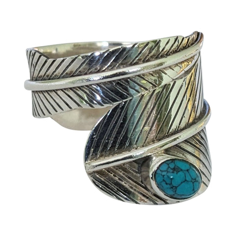 Feather Turquoise Silver Ring