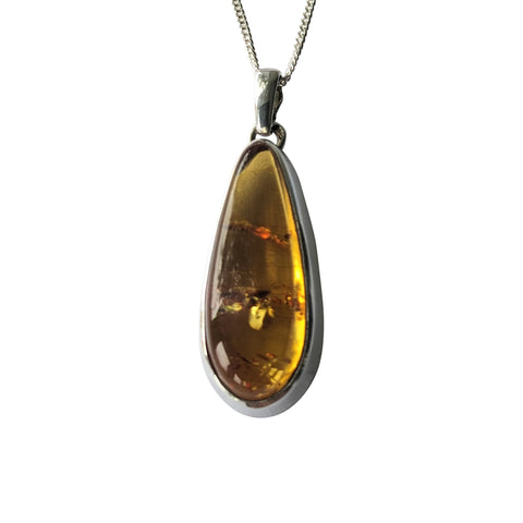 Nectarine Amber Silver Pendant and Chain