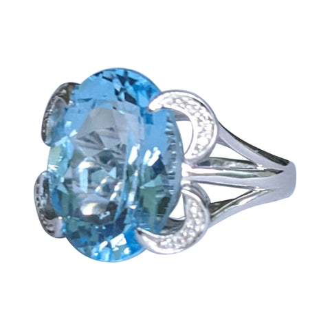Diamond Accent Faceted Topaz Silver Ring.