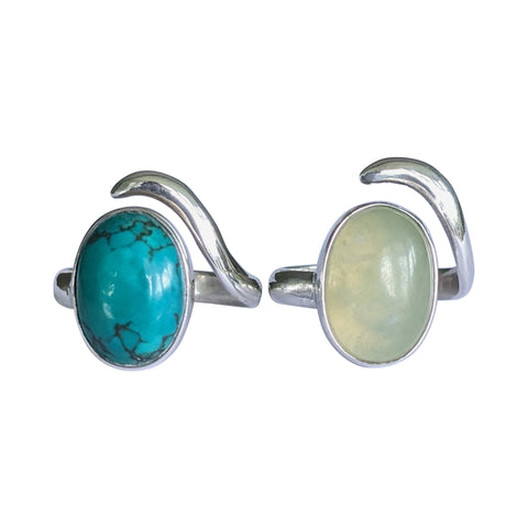 Illusion Turquoise or Prehnite Silver Rings