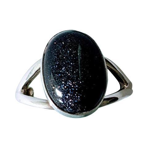 Midnight Blue Goldstone Silver Rings