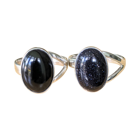 Mirage Goldstone and Black Onyx Silver Rings