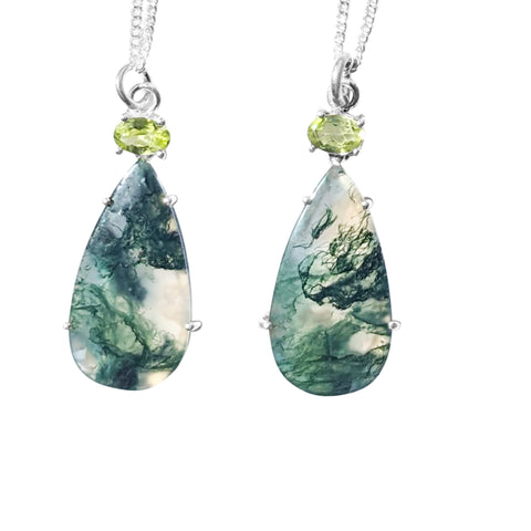 Peridot & Moss Agate Silver Pendant and Chain
