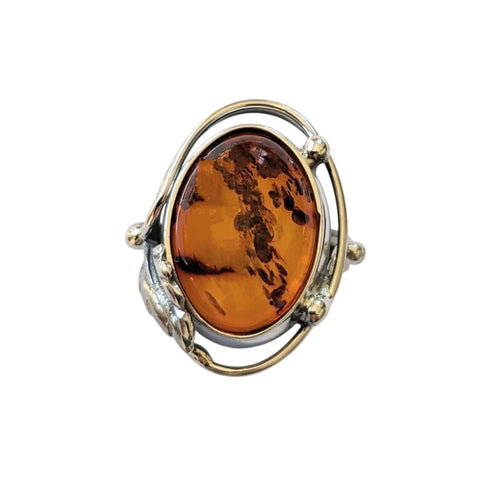 Nyuki Amber Silver Ring