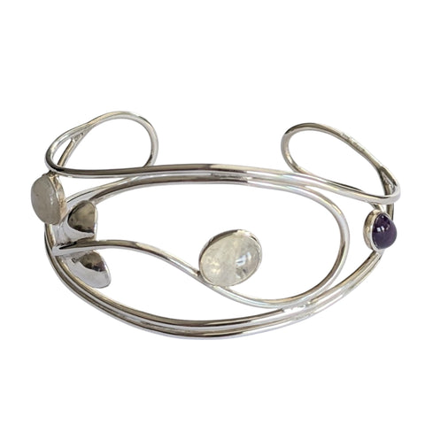 Florence Moonstone and Amethyst Silver Bangle