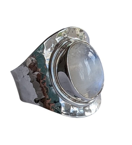 Moonstone Hammered Silver Ring