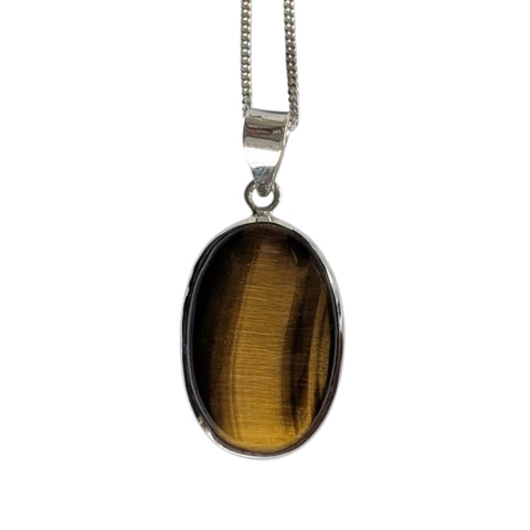 Feles Tiger`s Eye Silver Pendant and Chain