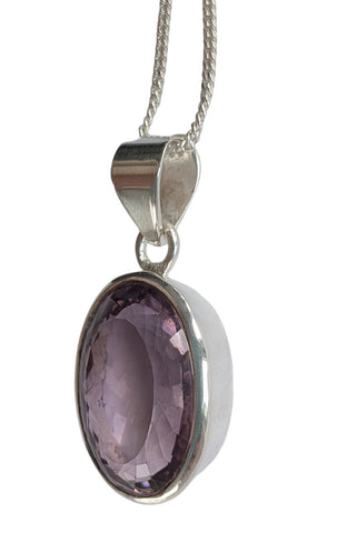 Serikali Faceted Amethyst Silver Pendant and Chain