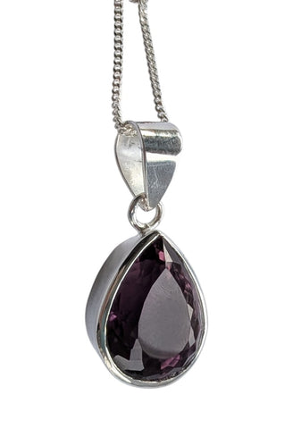 Regal Amethyst  Faceted Silver Pendant and Chain