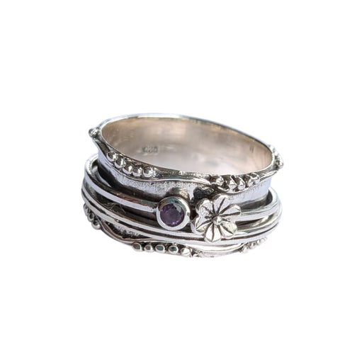 Violet Amethyst Silver Spinning Ring