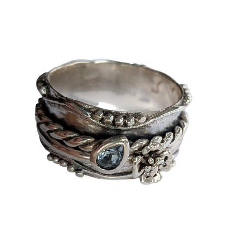 Teardrop Blue Topaz Silver Spinning Ring