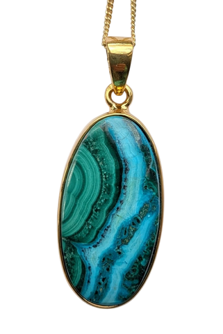 Baobab Azurmalachite Silver 9ct Gold Plate Pendant and Chain