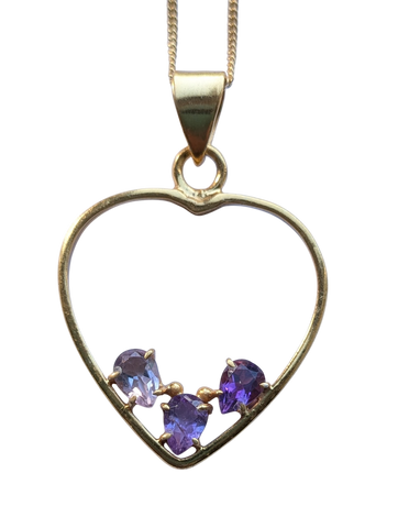 Faceted Amethyst Silver 9ct gold plated pendant and chain