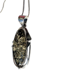Kanamohana Green Amber Silver Pendant and Chain