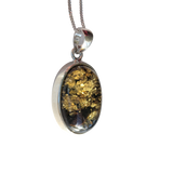Kufumba Green Amber Siver Pendant and Chain