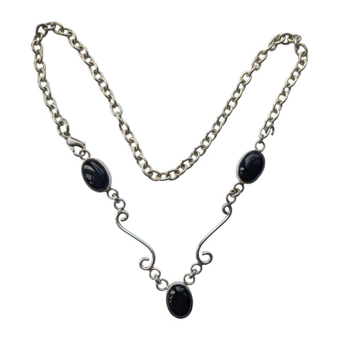 Baroque Black Onyx Silver Necklace