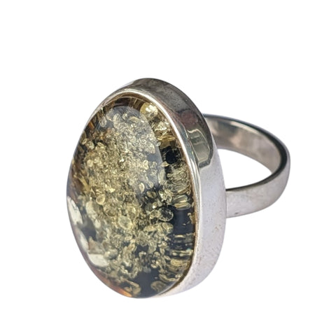 Prasinos Green Amber Silver Ring