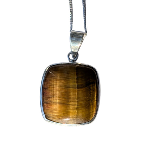 Paka Tiger`s Eye Silver Pendant and Chain
