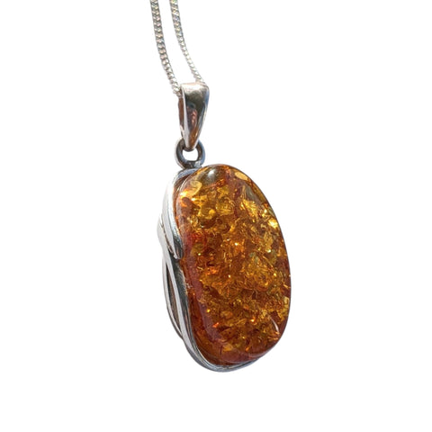 Sunahara Amber Silver Pendant and Chain