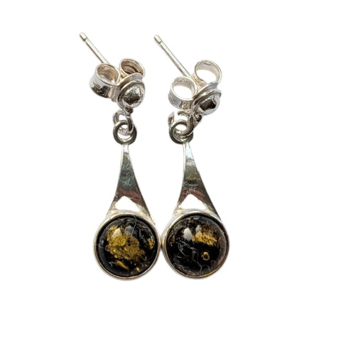 Esfera Green Amber Silver Earrings