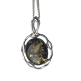 Gossamer Green Amber Silver Pendant and Chain