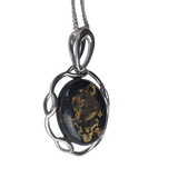 Gossamer Green Amber Silver Pendant and Chain