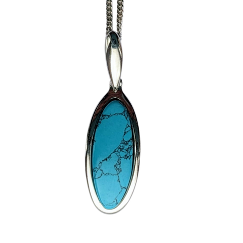 Turquoise Ovate Silver Pendant and Chain