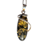 Aurum Green Amber Silver Pendant and Chain