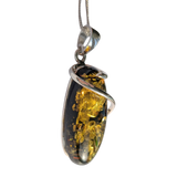 Aurum Green Amber Silver Pendant and Chain