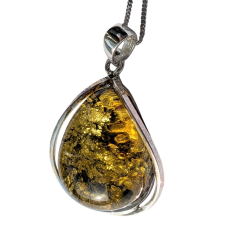 Elektri Golden Amber Silver Pendant and Chain
