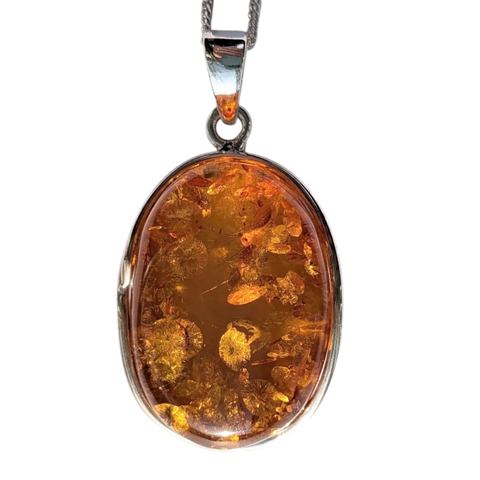 Hani Amber Silver Pendant and Chain.