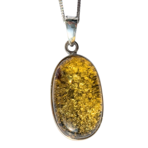 Bariq Green Amber Pendant and Chain