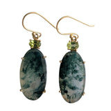 Moss Agate and Peridot Gold Plated silver earrings