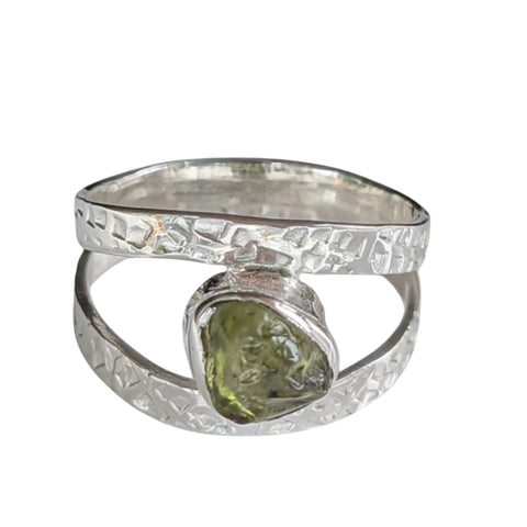 Rough Cut Peridot Silver ring